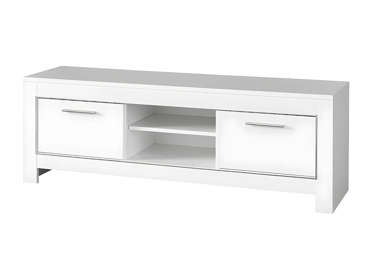 DENAE - Meuble TV 2 Portes L160cm Laqué Blanc Brillant