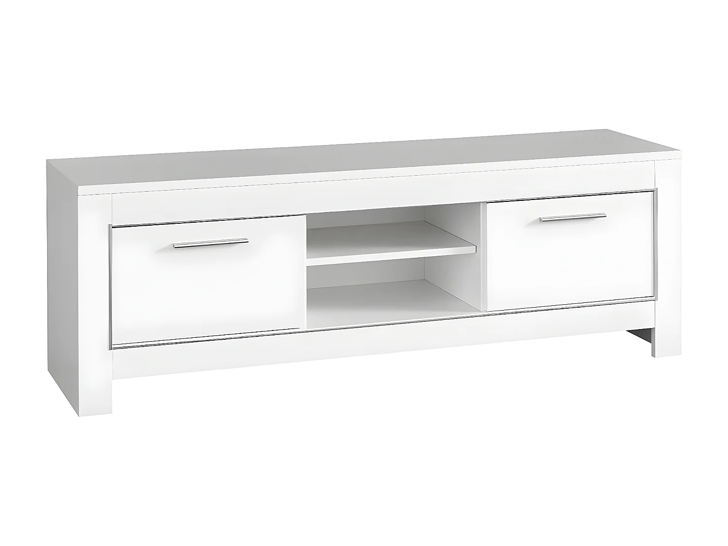 DENAE - Meuble TV 2 Portes L160cm Laqué Blanc Brillant