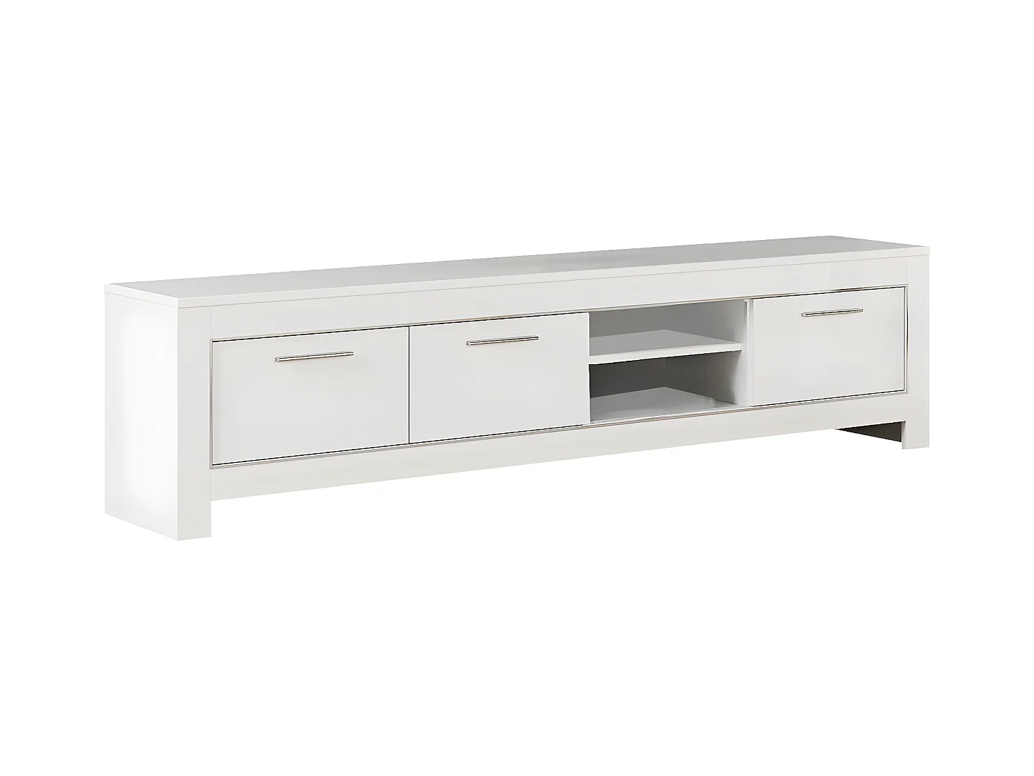 DENAE - Meuble TV 3 Portes L207cm Laqué Blanc Brillant