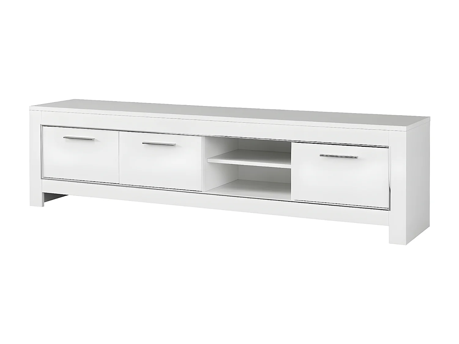 DENAE - Meuble TV 3 Portes L207cm Laqué Blanc Brillant