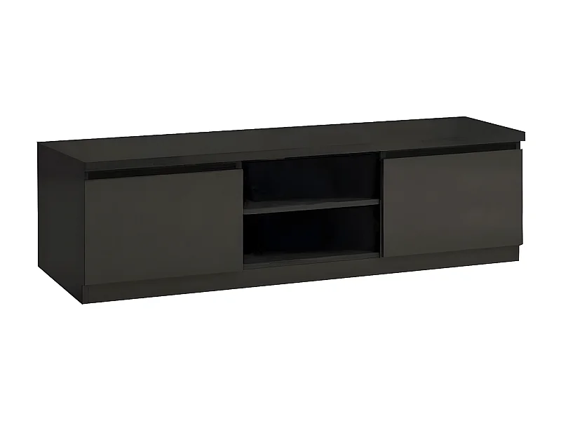 DEYTON - Meuble TV 2 Portes Laqué Noir Brillant