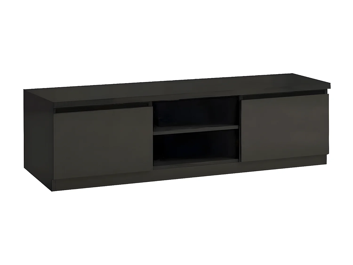 DEYTON - Meuble TV 2 Portes Laqué Noir Brillant