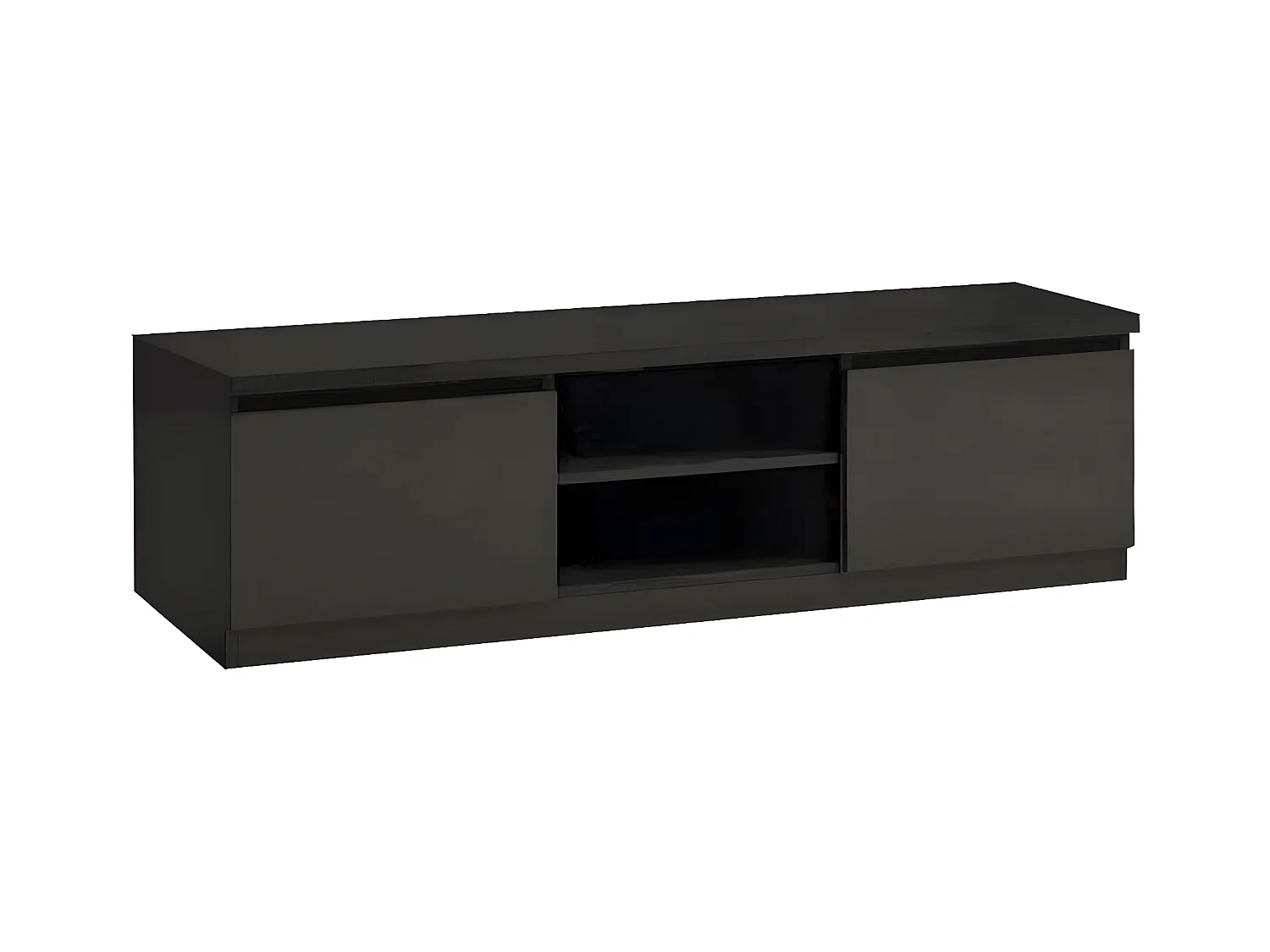 DEYTON - Meuble TV 2 Portes Laqué Noir Brillant