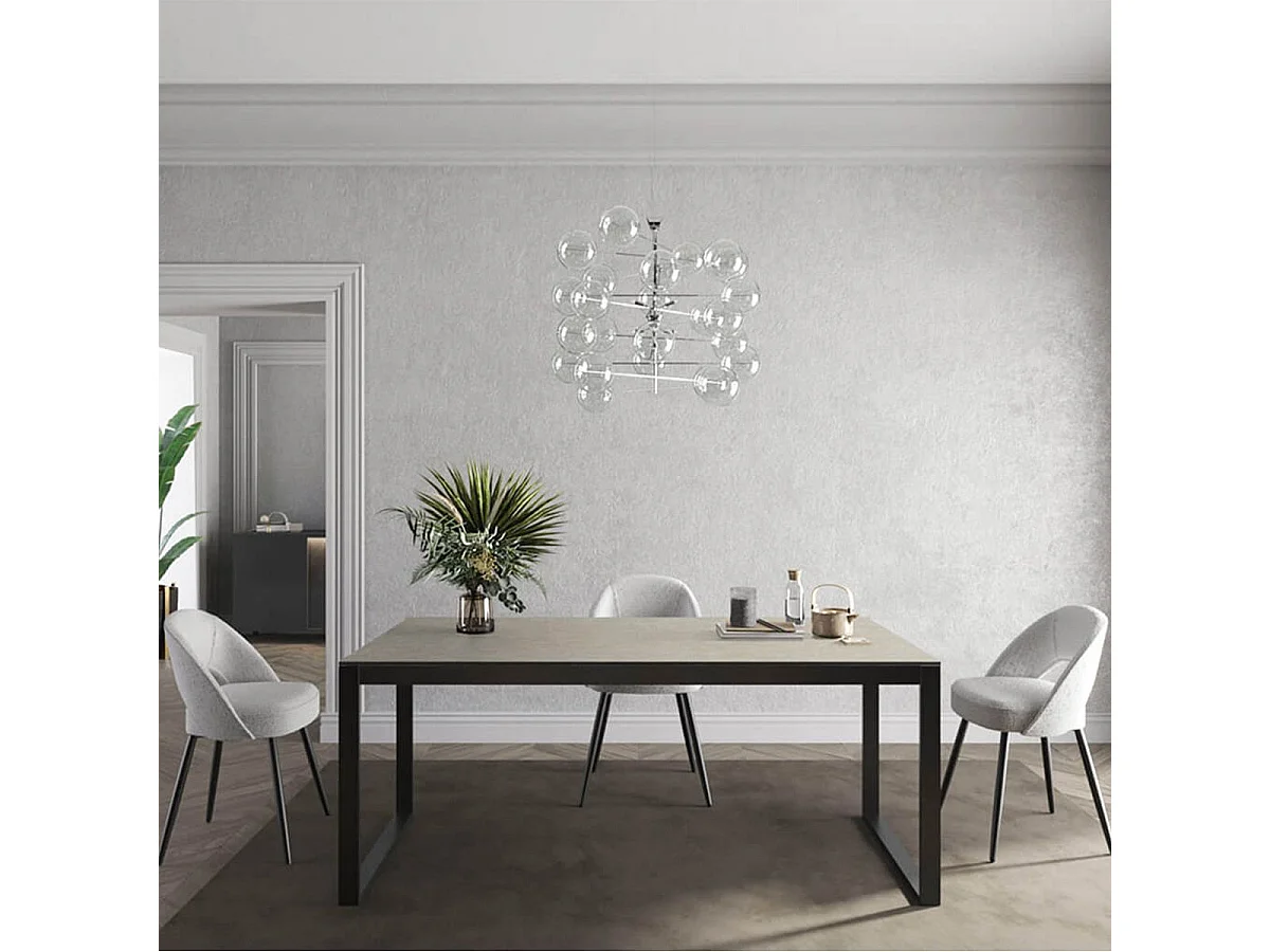 MANTA - Table 190x90cm Coloris Champagne Piétement U Noir