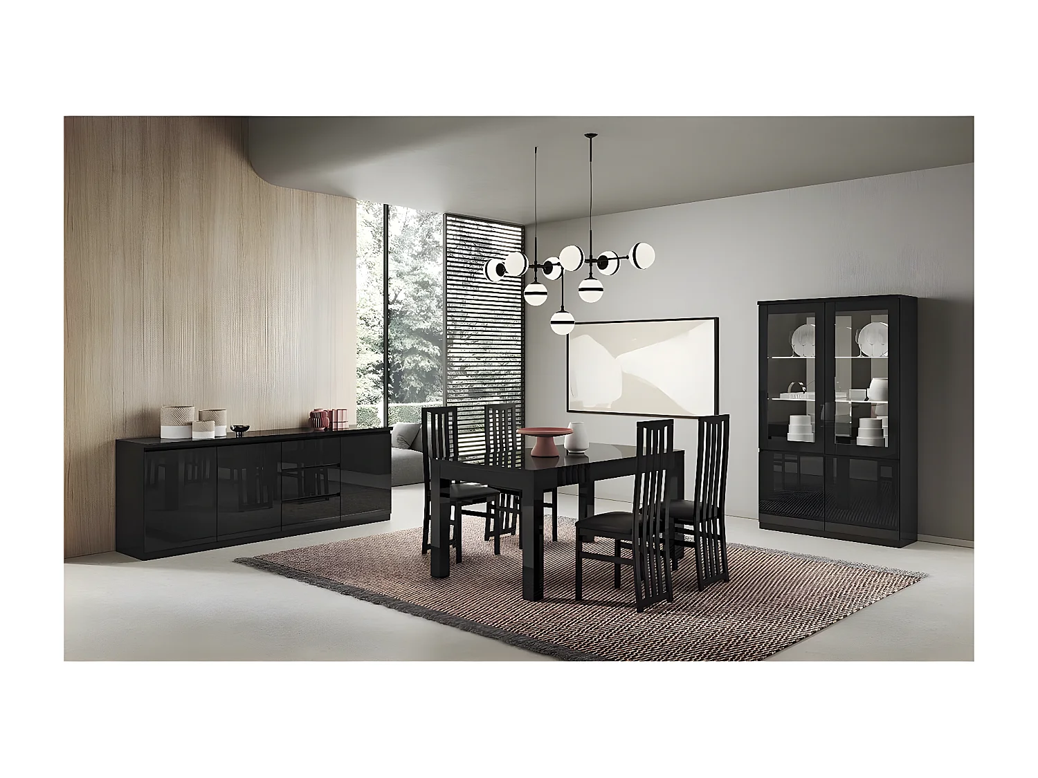 DEYTON - Table Rectangulaire 190x90cm Laquée Noir Brillant