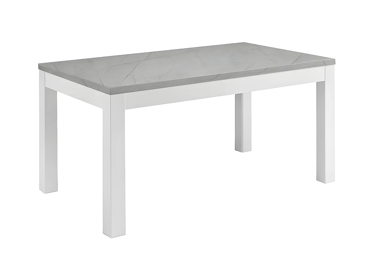 DEYTON - Table Rectangulaire 190x90cm Laquée Blanc et Gris Marbré