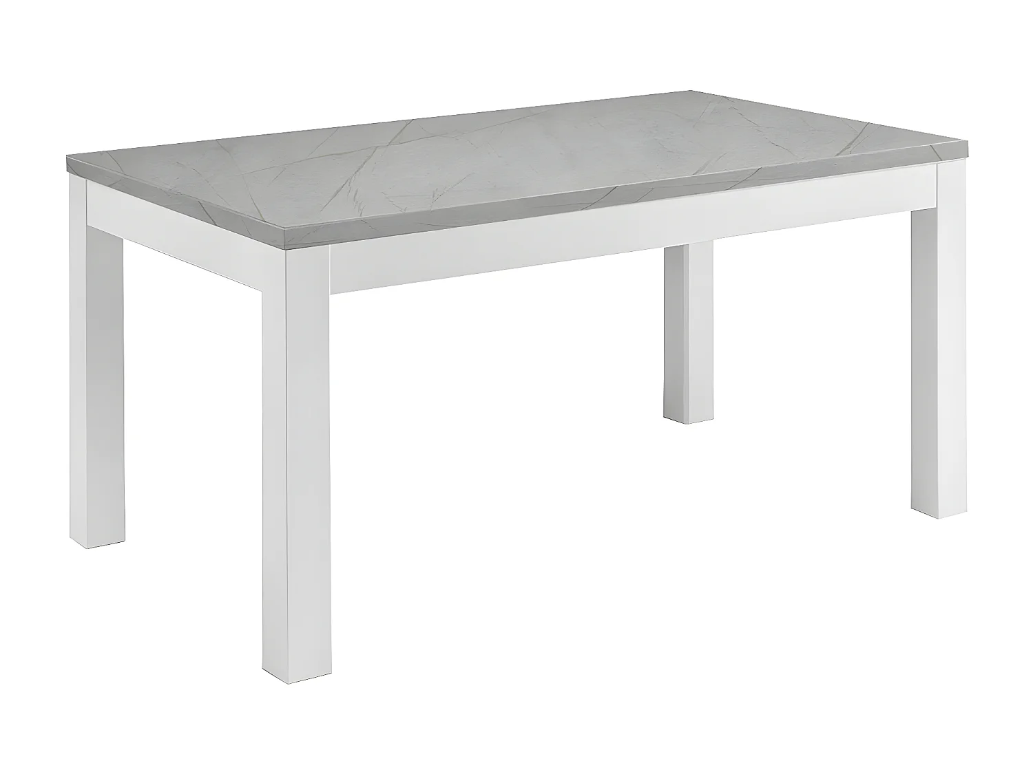 DEYTON - Table Rectangulaire 160x90cm Laquée Blanc et Gris Marbré