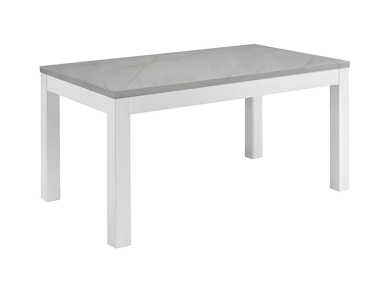 DEYTON - Table Rectangulaire 160x90cm Laquée Blanc et Gris Marbré