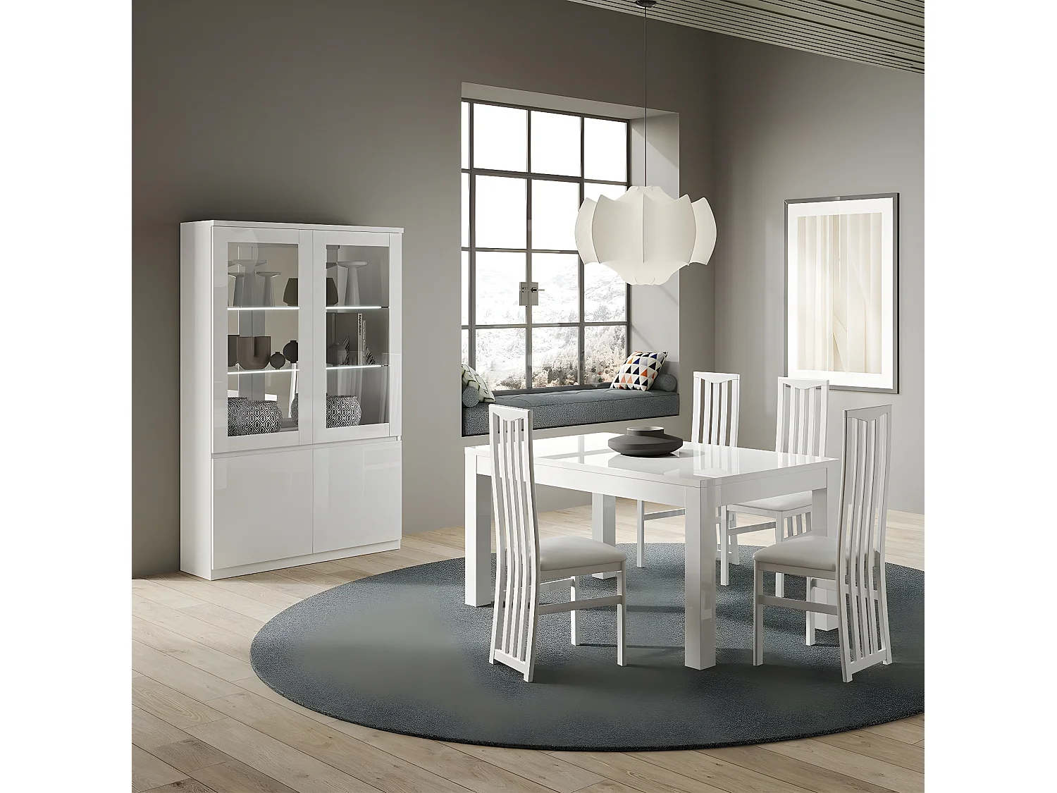 DEYTON - Table Rectangulaire 190x90cm Laquée Blanc Brillant