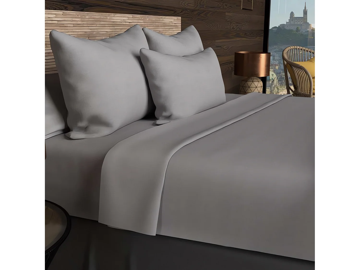 Funda de almohada rectangular US 50x75 cm en algodón liso 57 hilos Soleil D'ocre gris