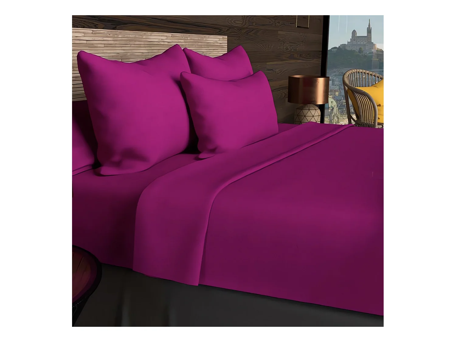 Funda de almohada rectangular US 50x75 cm en algodón liso 57 hilos SOLEIL D'OCRE grosella negra