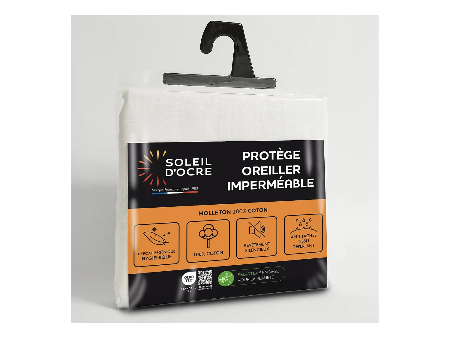 Taie protège oreiller coton 60x60 cm MOLLETON imperméable, par Soleil d'ocre