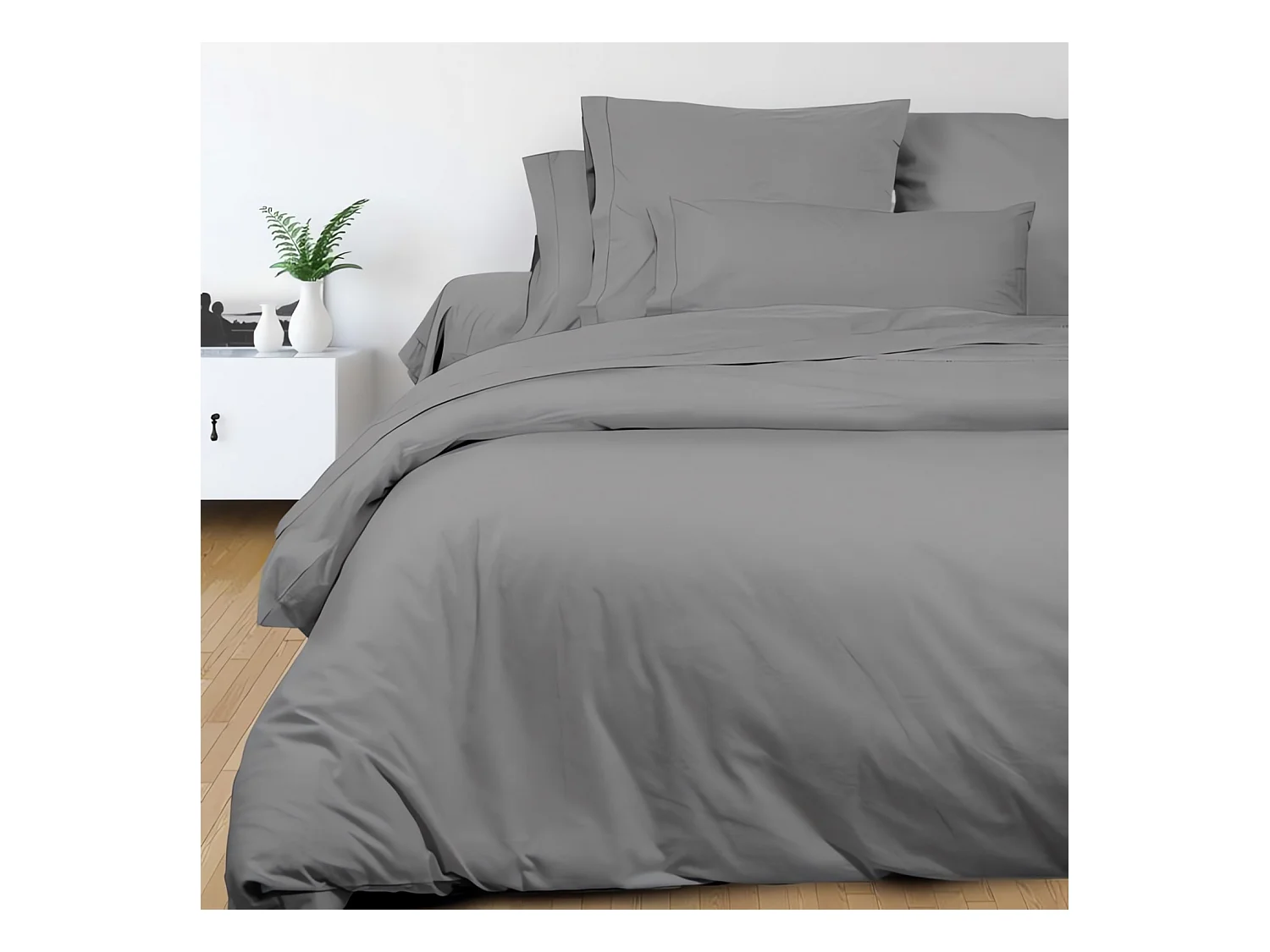 Funda de almohada percal de algodón 65x65 cm gris CAMILLE, de songe de camille