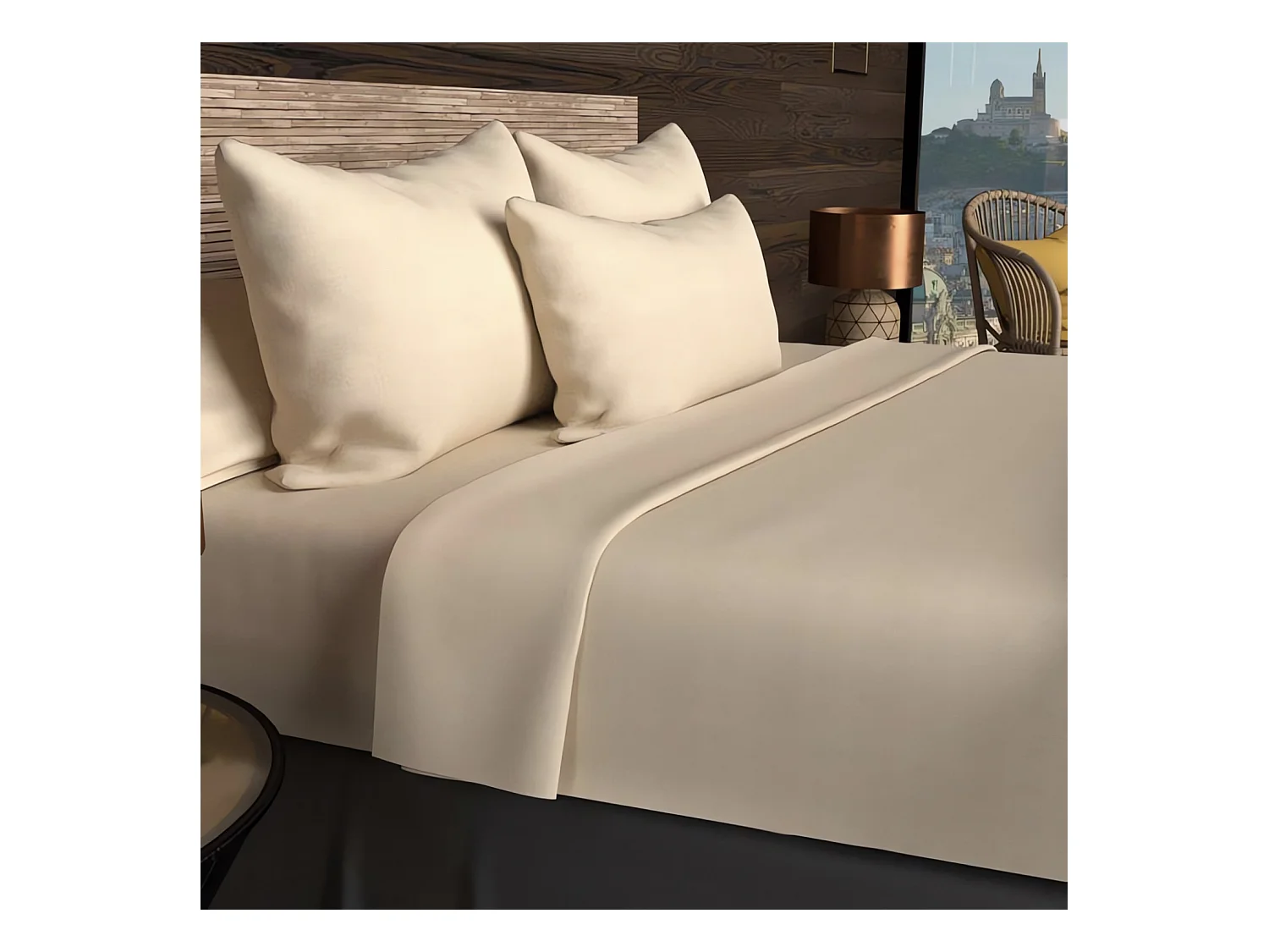 Funda de almohada rectangular US 50x75 cm en algodón liso 57 Hilos SOLEIL D'OCRE crudo