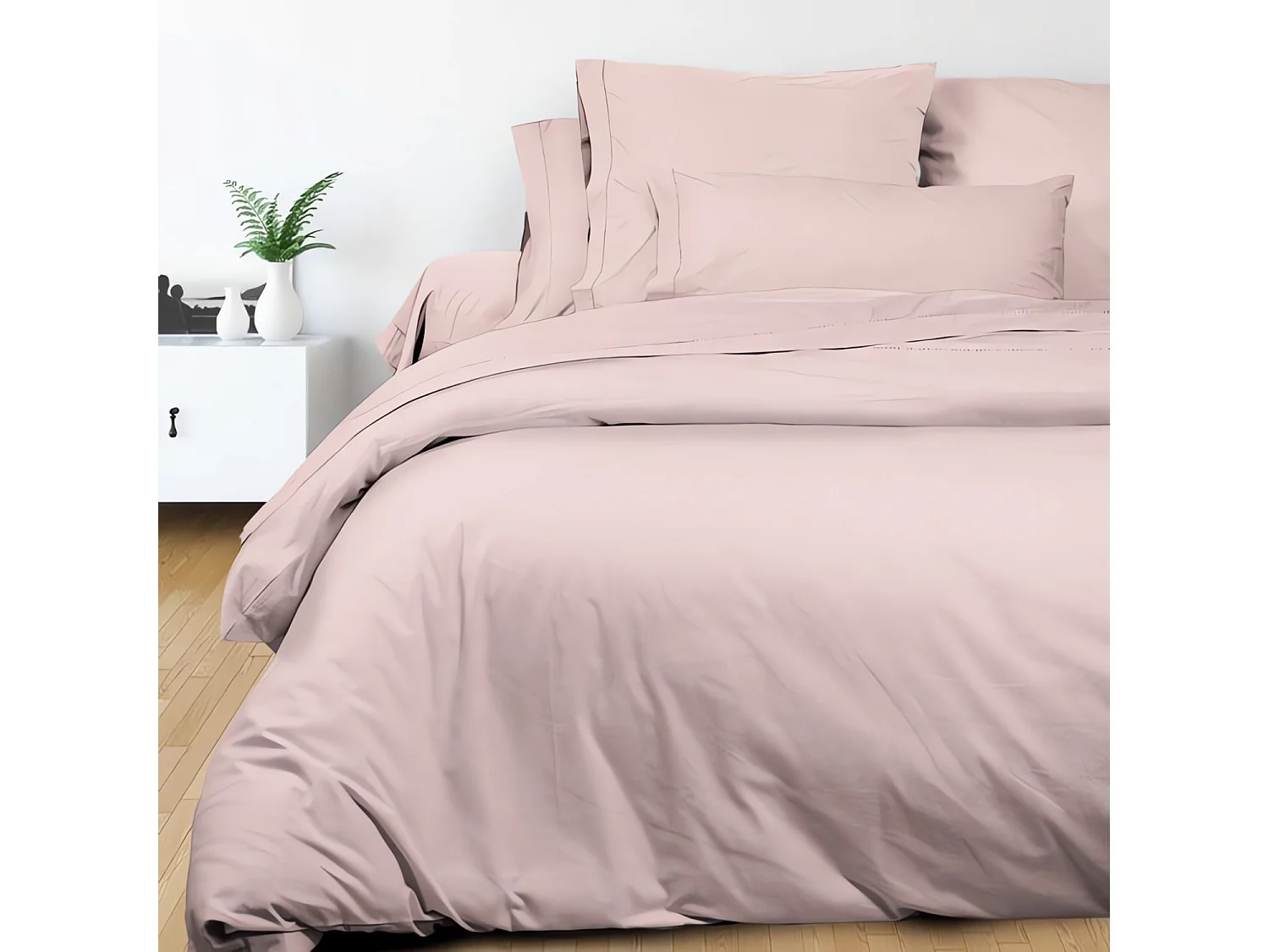 Taie d'oreiller en coton percale 65x65 cm CAMILLE rose, par songe de camille