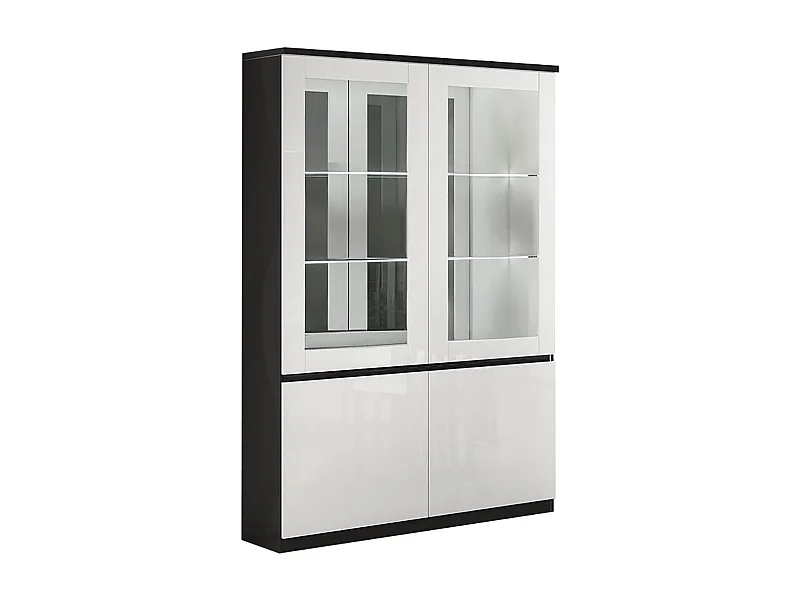 DEYTON - Vitrine 4 Portes Laquée Noir et Blanc Brillant avec Leds