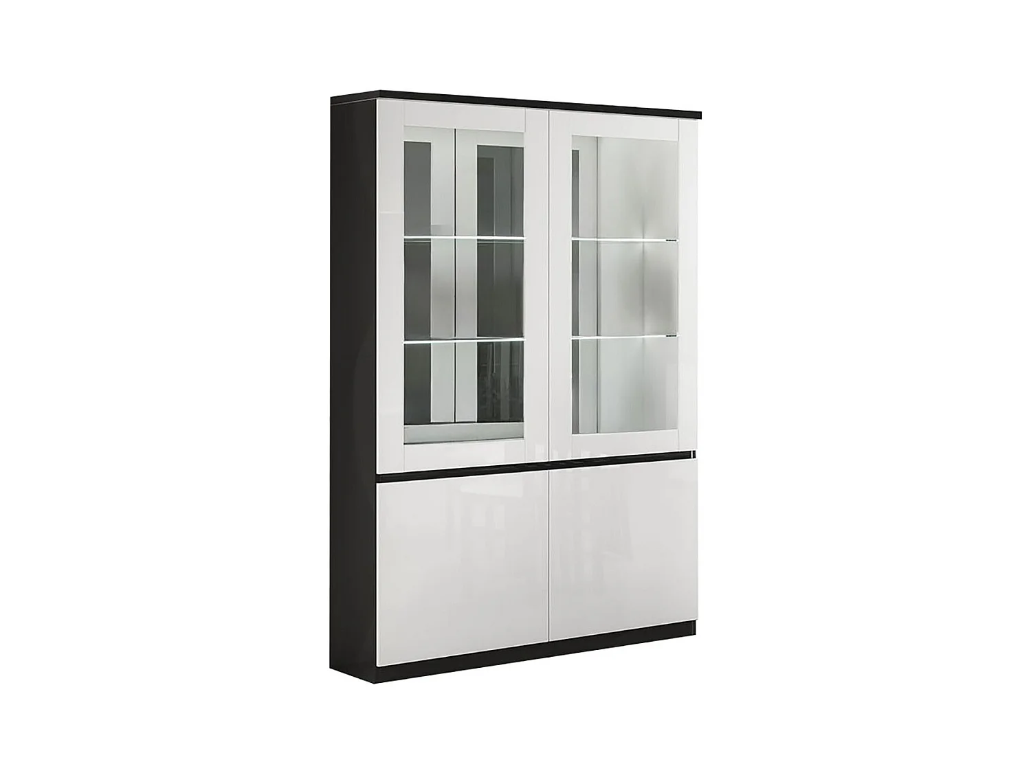 DEYTON - Vitrine 4 Portes Laquée Noir et Blanc Brillant avec Leds