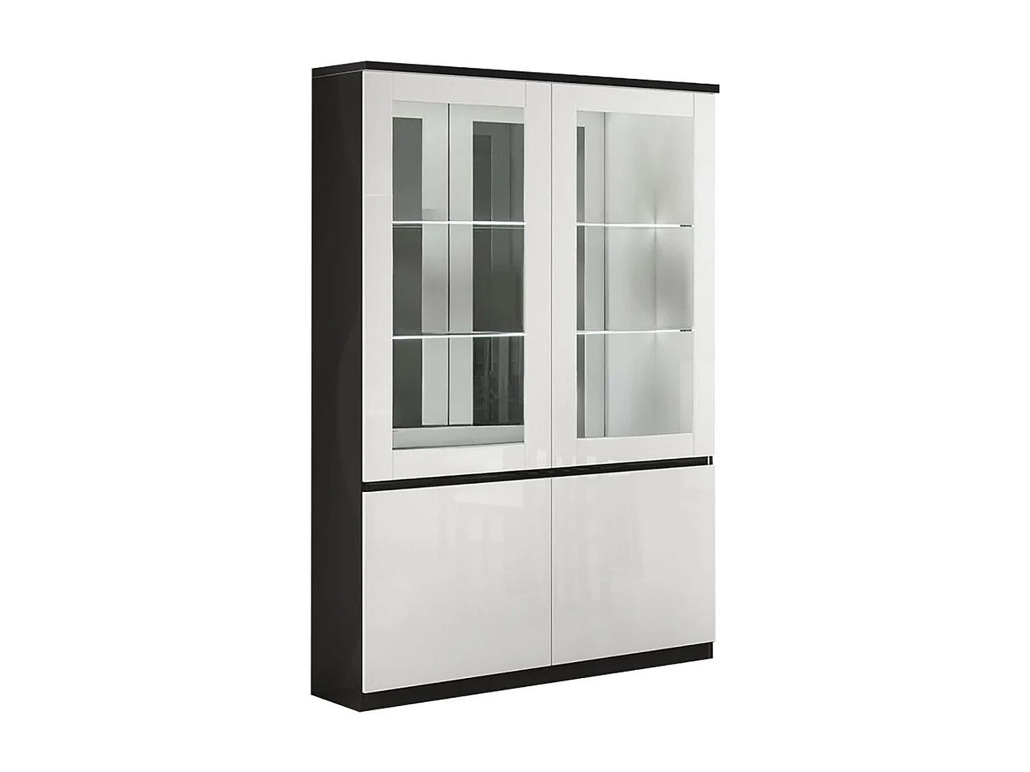 DEYTON - Vitrine 4 Portes Laquée Noir et Blanc Brillant avec Leds
