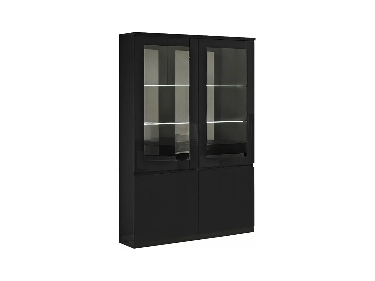 DEYTON - Vitrine 4 Portes Laquée Noir Brillant avec Leds