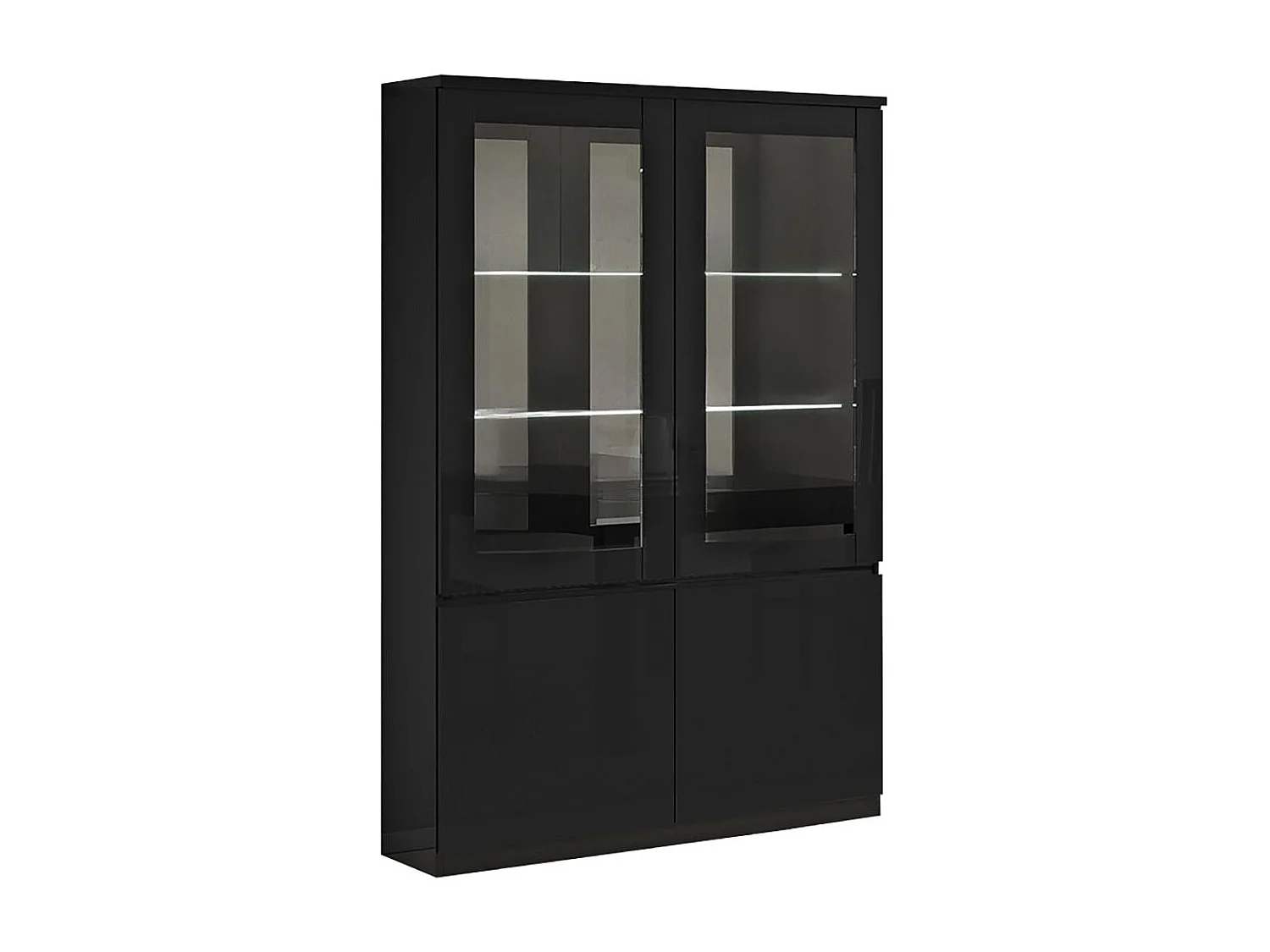 DEYTON - Vitrine 4 Portes Laquée Noir Brillant avec Led