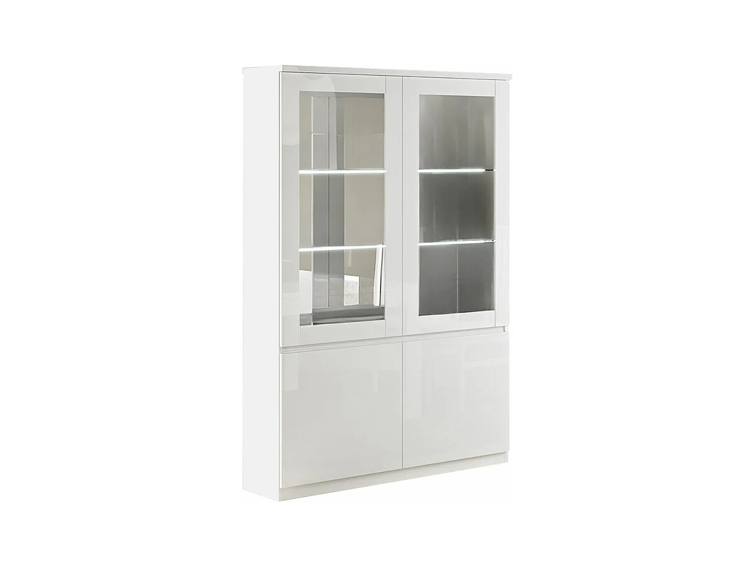 DEYTON - Vitrine 4 Portes Laquée Blanc Brillant avec Leds