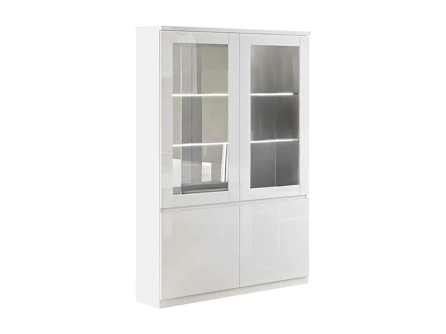 DEYTON - Vitrine 4 Portes Laquée Blanc Brillant avec Led