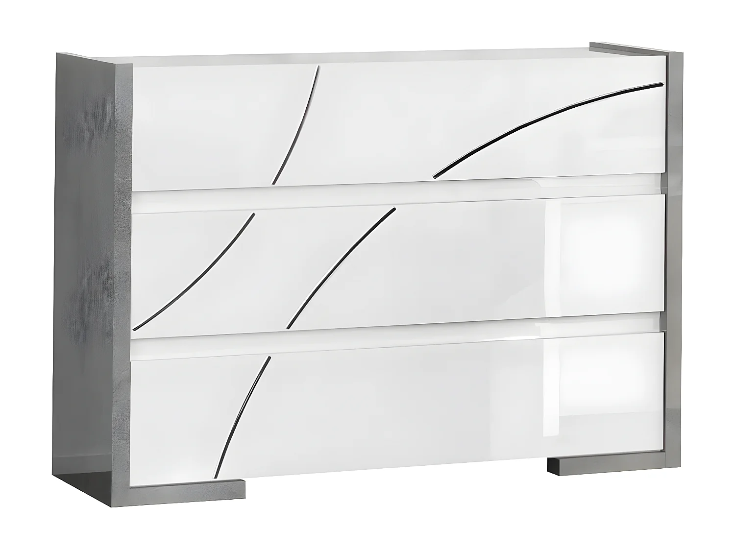 LINEAL - Commode 3 Tiroirs Laquée Blanc et Gris Béton avec Détails Chromés