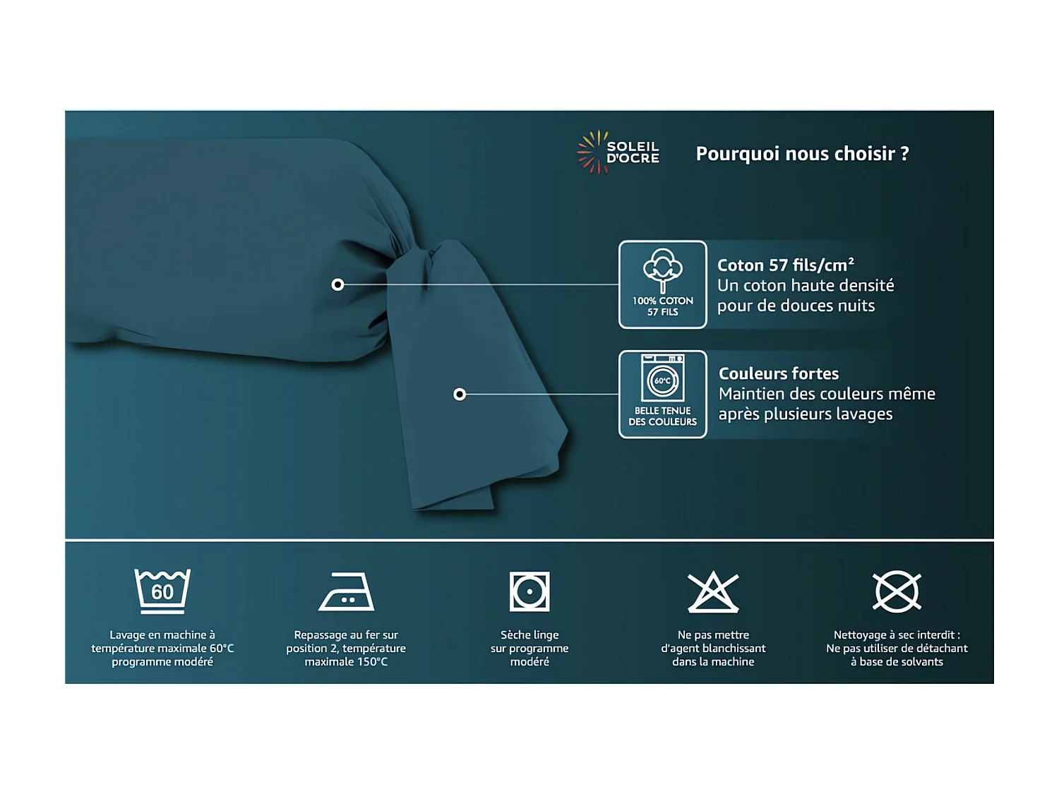 Funda de almohada de algodón 57 hilos 45x135 cm Lino UNI