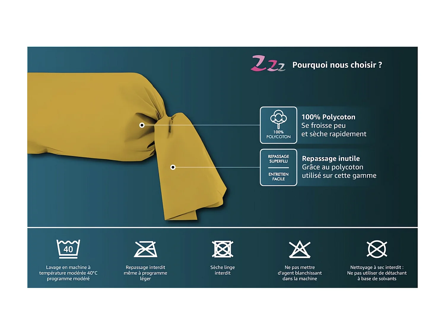 Taie de traversin uni 85x185 cm ZZZ jaune