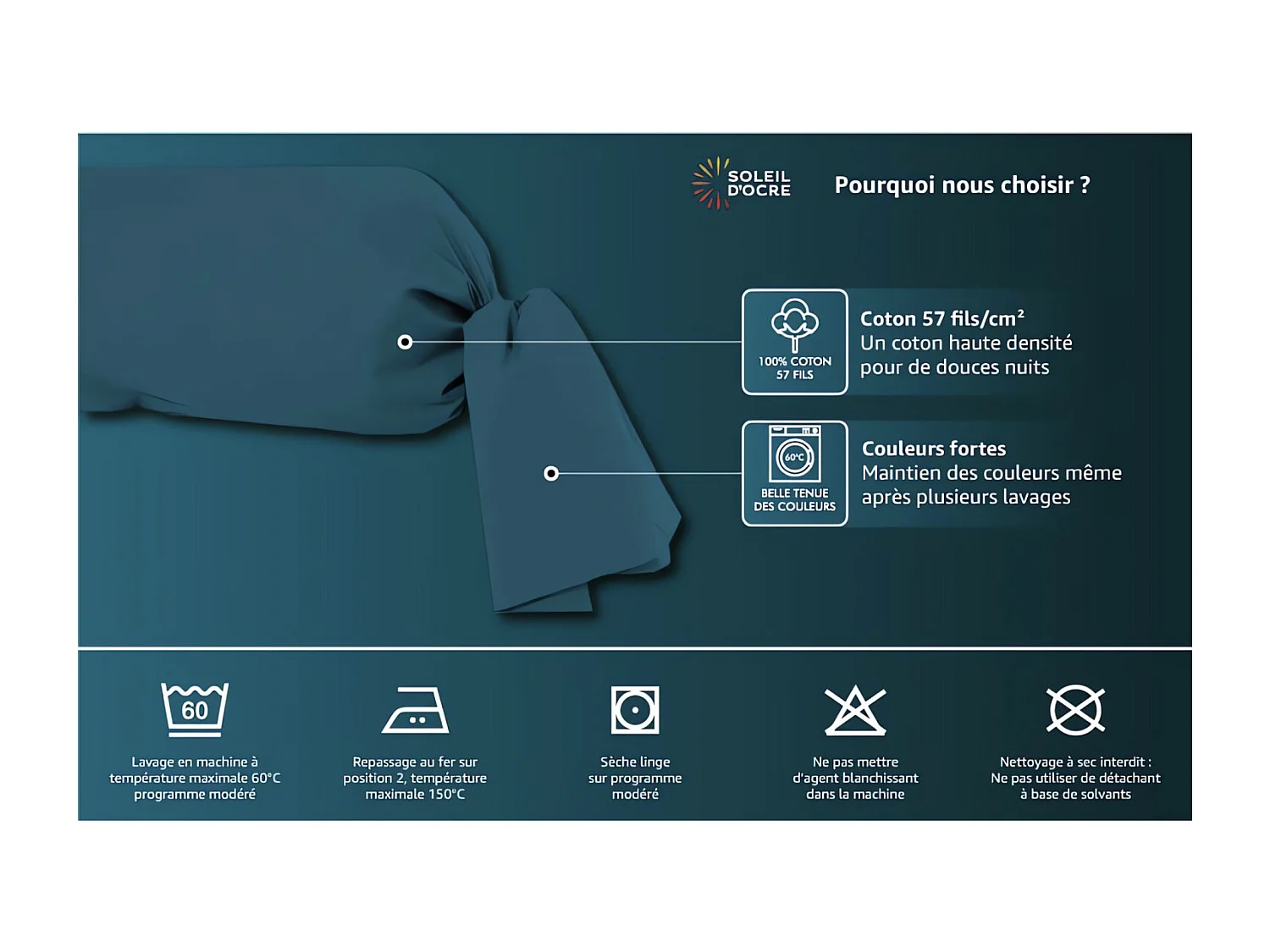 Funda de almohada de algodón 57 hilos 45x135 cm LISO gris