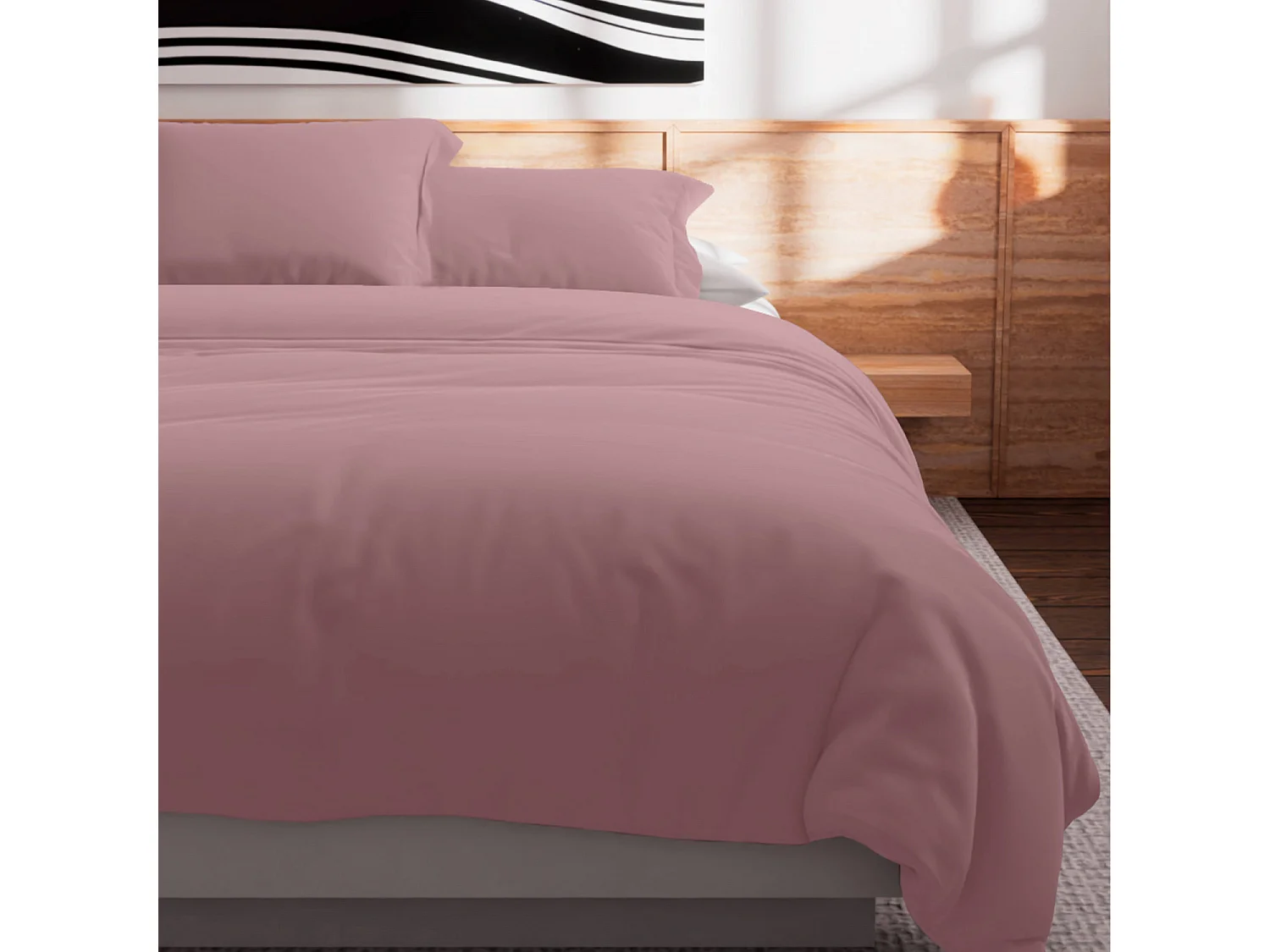 Housse de couette en coton 57 fils 240x220 cm UNI vieux rose, par Soleil d'Ocre