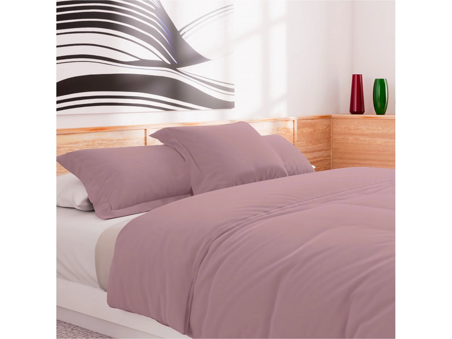 Housse de couette en coton 57 fils 240x220 cm UNI vieux rose, par Soleil d'Ocre