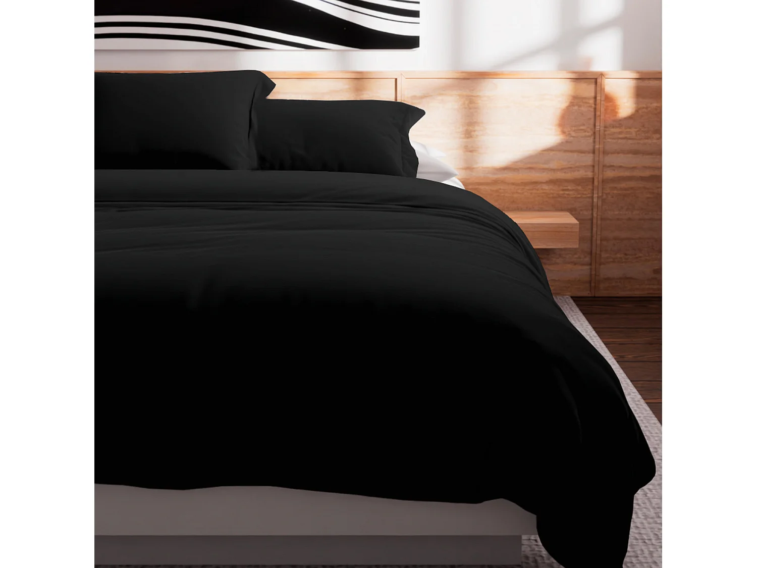 Housse de couette en coton 57 fils 240x220 cm Uni noir, par Soleil d'Ocre