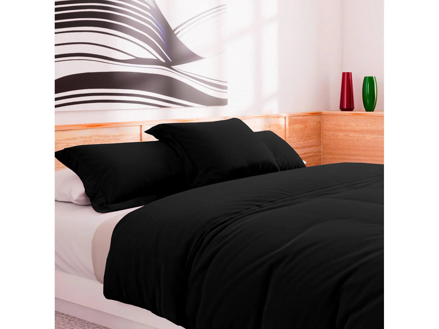 Housse de couette en coton 57 fils 240x220 cm Uni noir, par Soleil d'Ocre