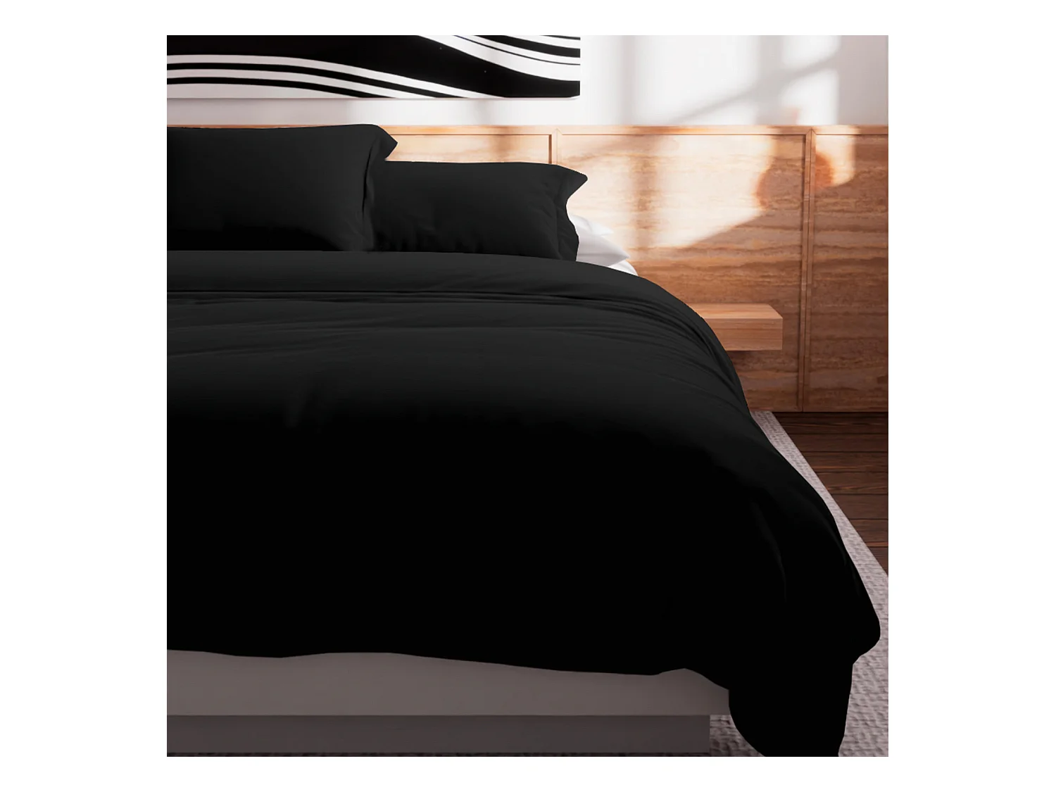Housse de couette en coton 57 fils 240x220 cm Uni noir, par Soleil d'Ocre