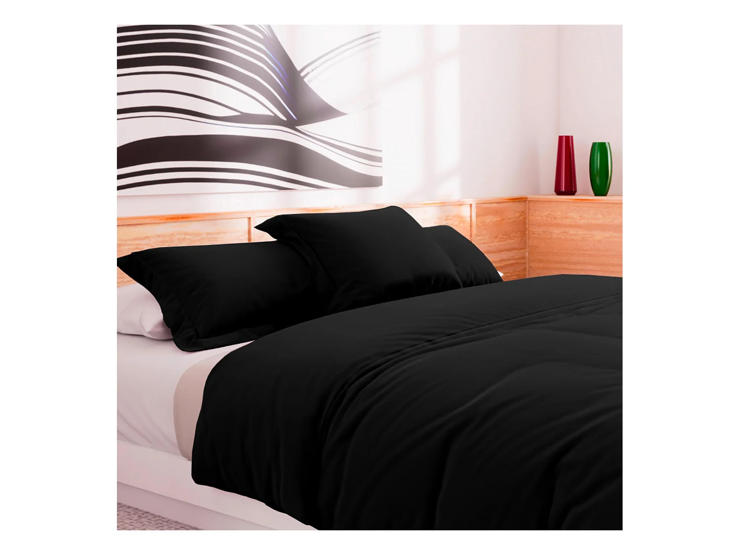 Funda nórdica de algodón de 57 hilos 240x220 cm negro liso, de Soleil d'Ocre