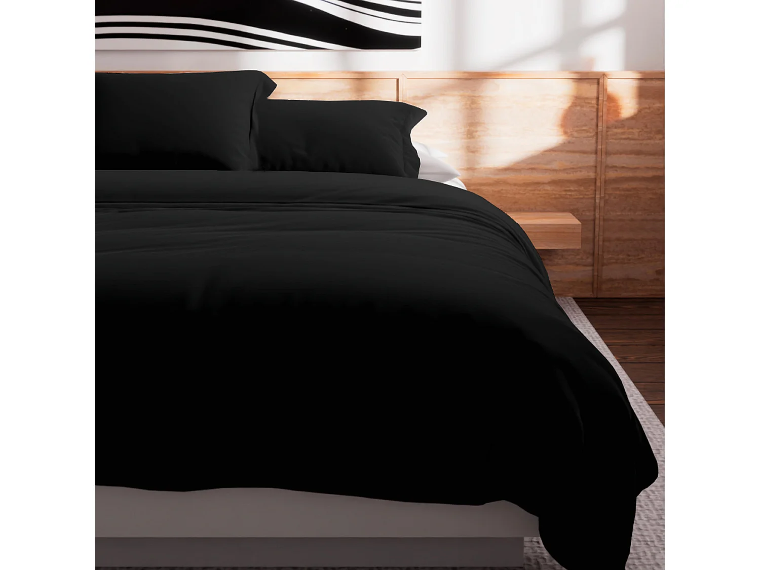 Funda nórdica de algodón de 57 hilos 240x220 cm negro liso, por Soleil d'Ocre