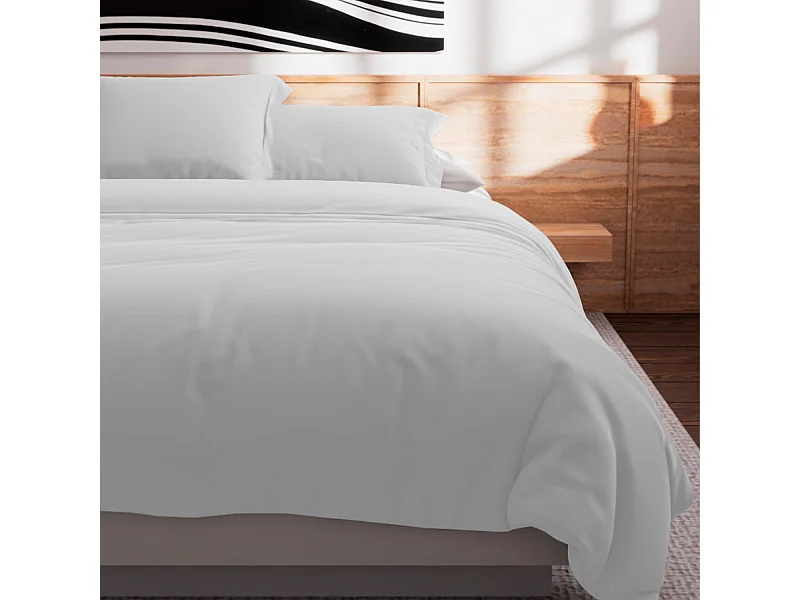 Housse de couette en coton 57 fils 240x220 cm UNI blanc, par Soleil d'Ocre