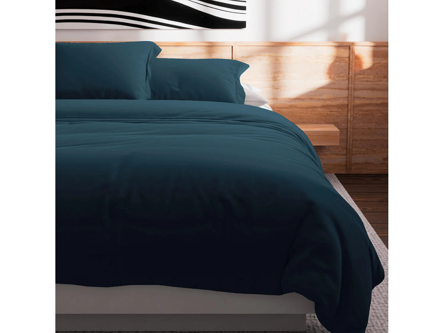 Housse de couette en coton 57 fils 240x220 cm UNI bleu canard, par Soleil d'Ocre