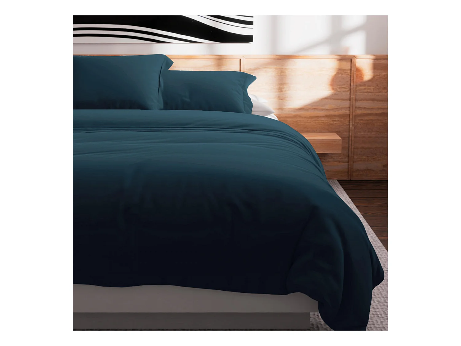 Housse de couette en coton 57 fils 240x220 cm UNI bleu canard, par Soleil d'Ocre