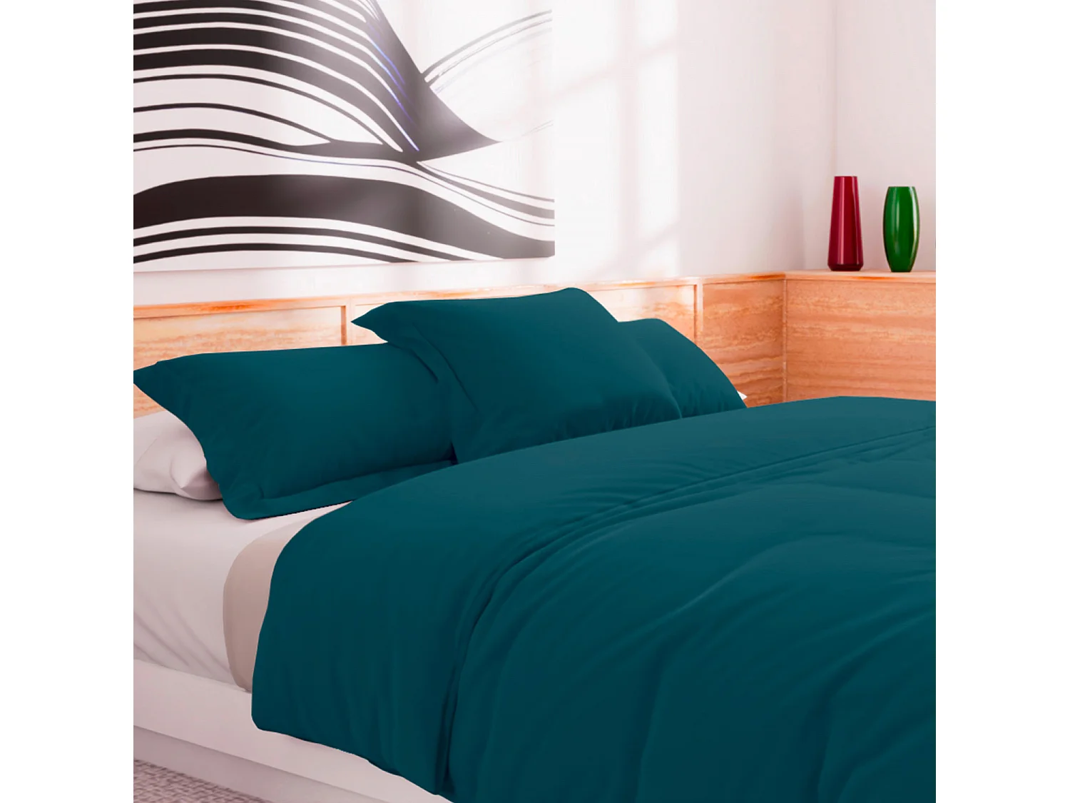 Funda nórdica de algodón 57 hilos 240x220 cm liso azul pavo real, de Soleil d'Ocre