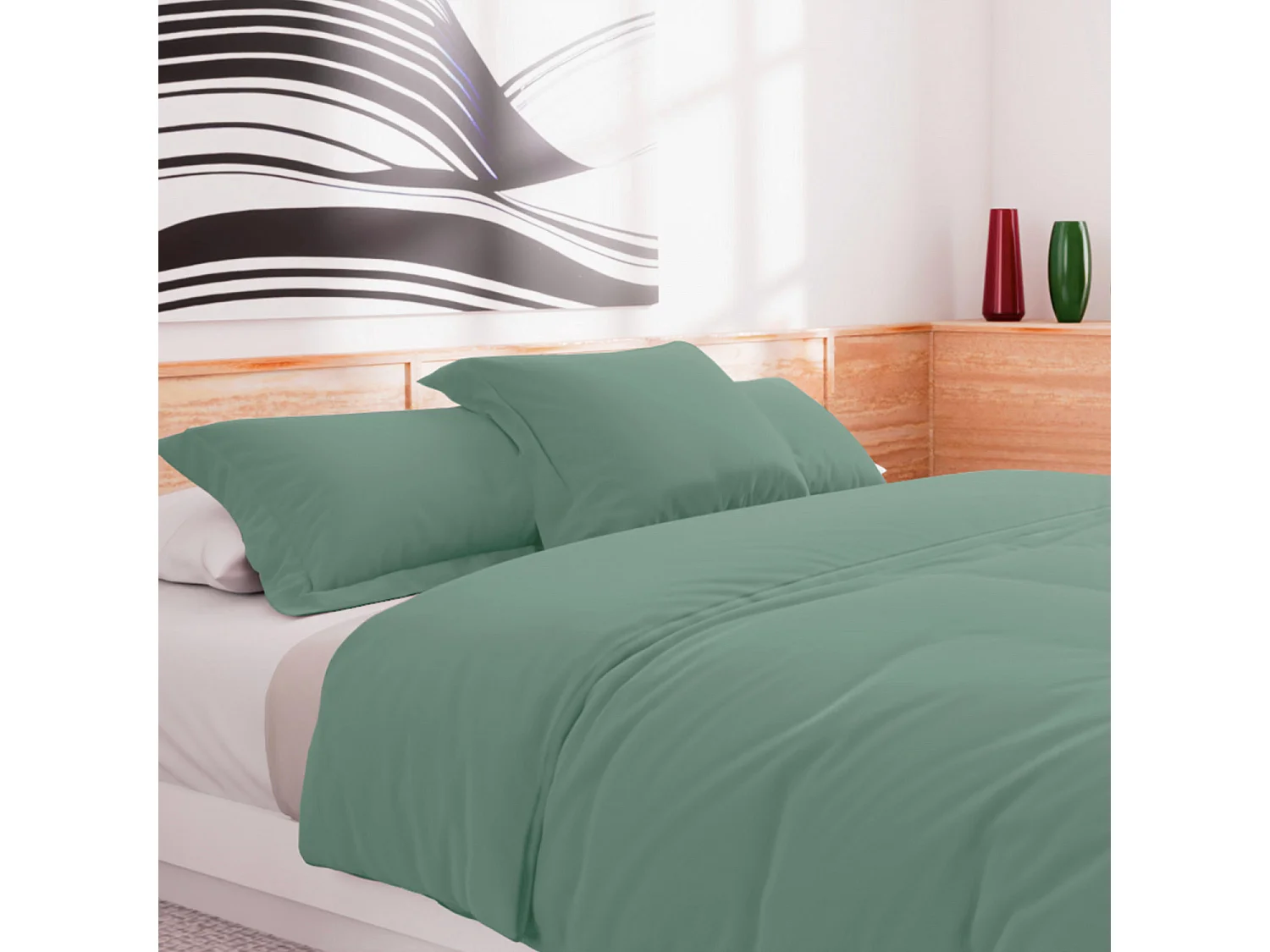 Housse de couette en coton 57 fils 240x220 cm Uni vert eau, par Soleil d'Ocre