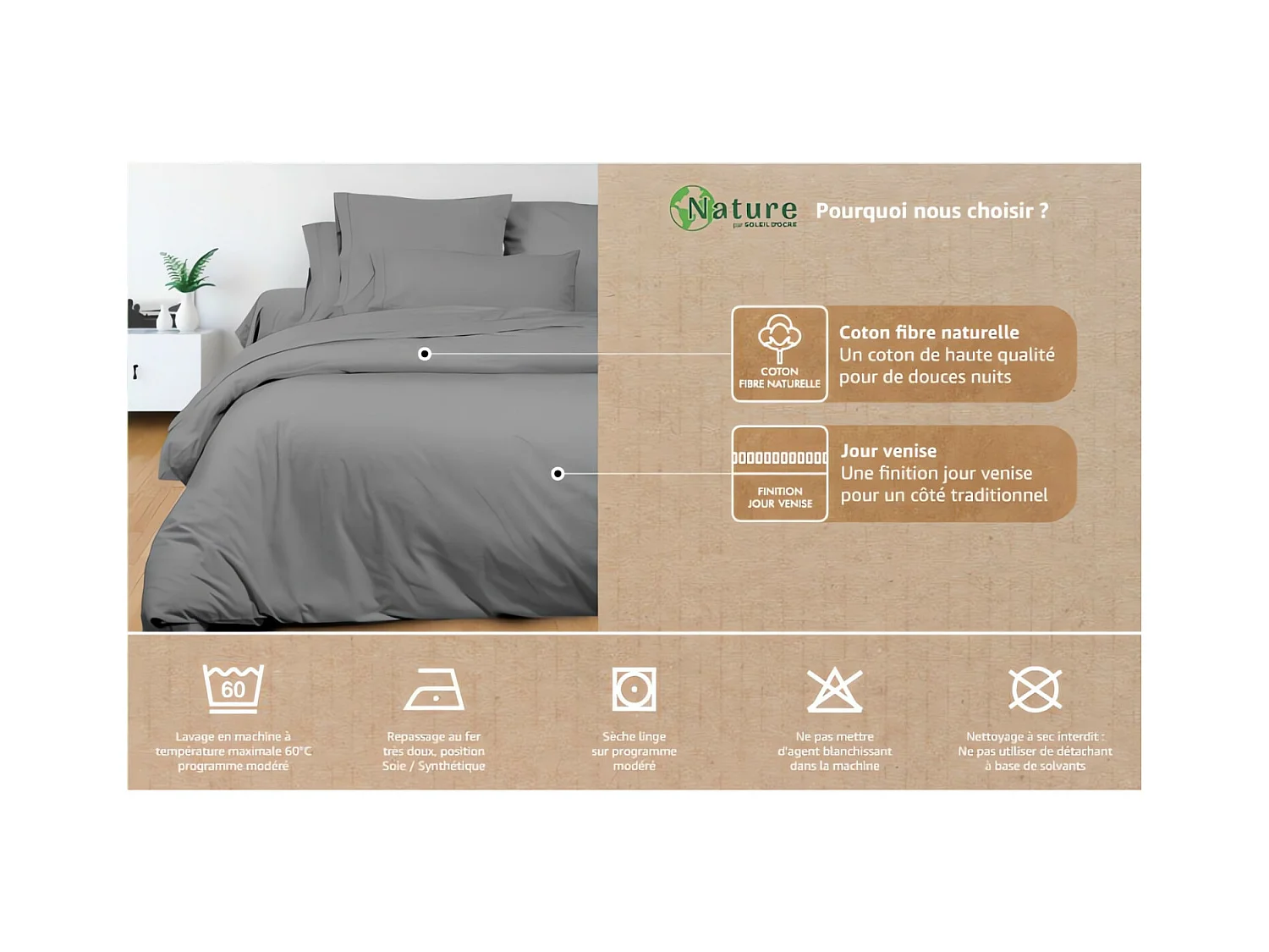 Funda nórdica de algodón 240x220 cm PERCALE gris