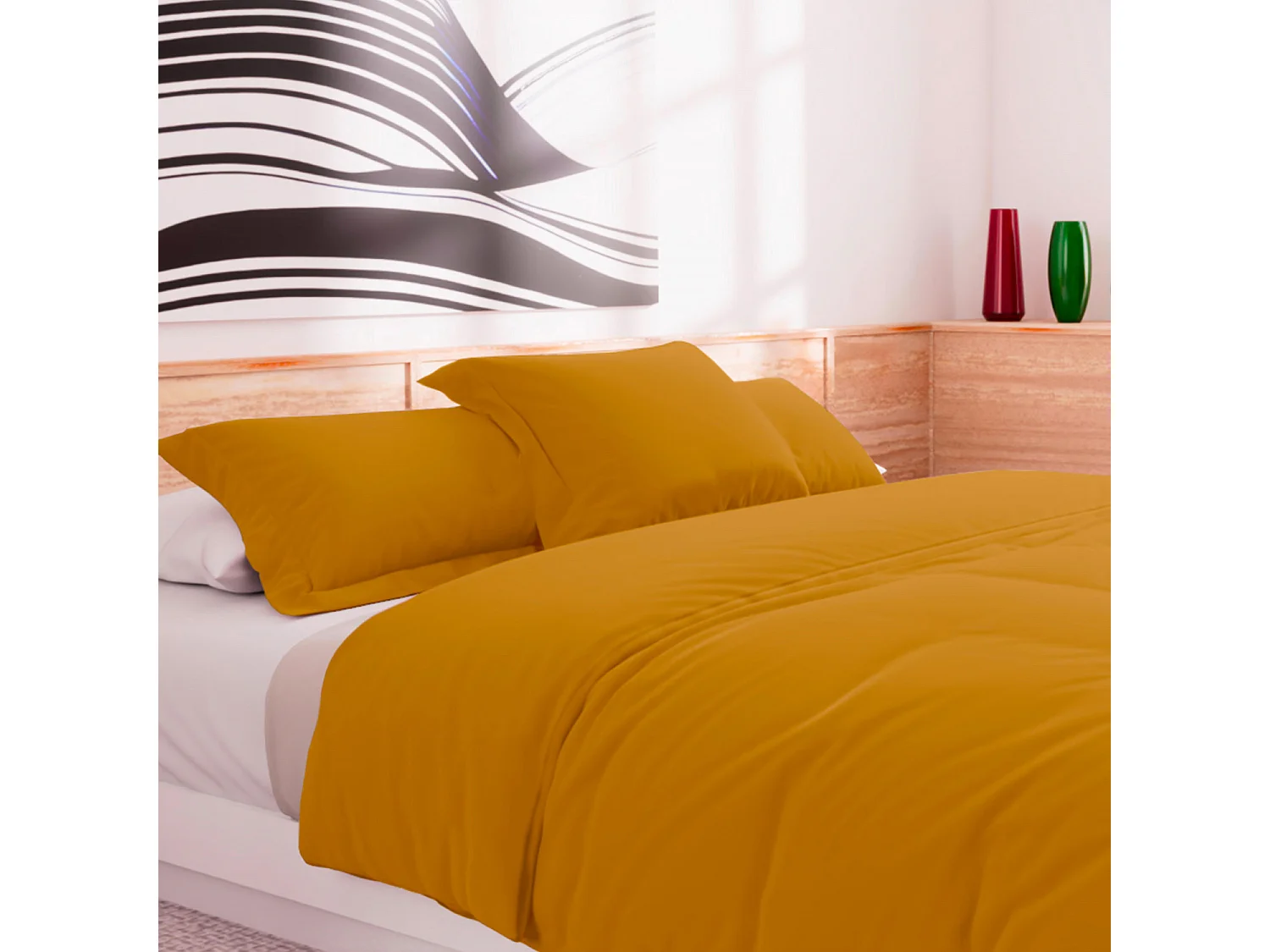 Housse de couette en coton 57 fils 240x220 cm UNI moutarde, par Soleil d'Ocre