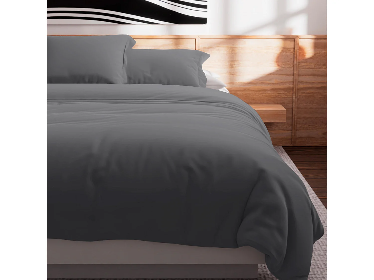 Housse de couette en coton 57 fils 240x220 cm UNI gris, par Soleil d'Ocre