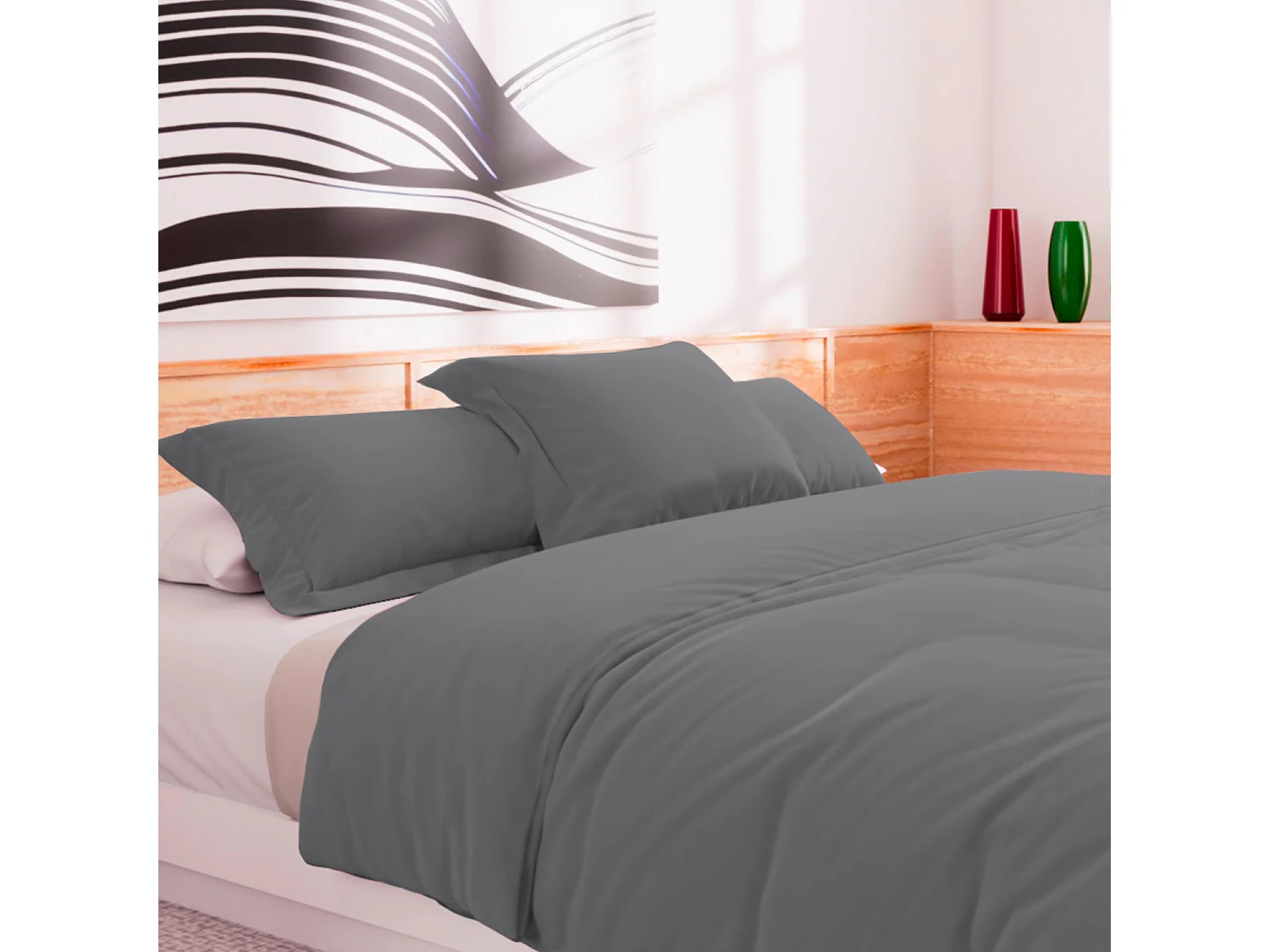 Housse de couette en coton 57 fils 240x220 cm UNI gris, par Soleil d'Ocre