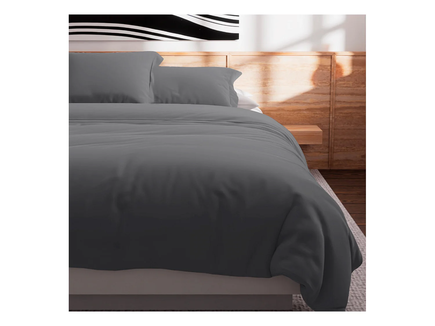Housse de couette en coton 57 fils 240x220 cm UNI gris, par Soleil d'Ocre