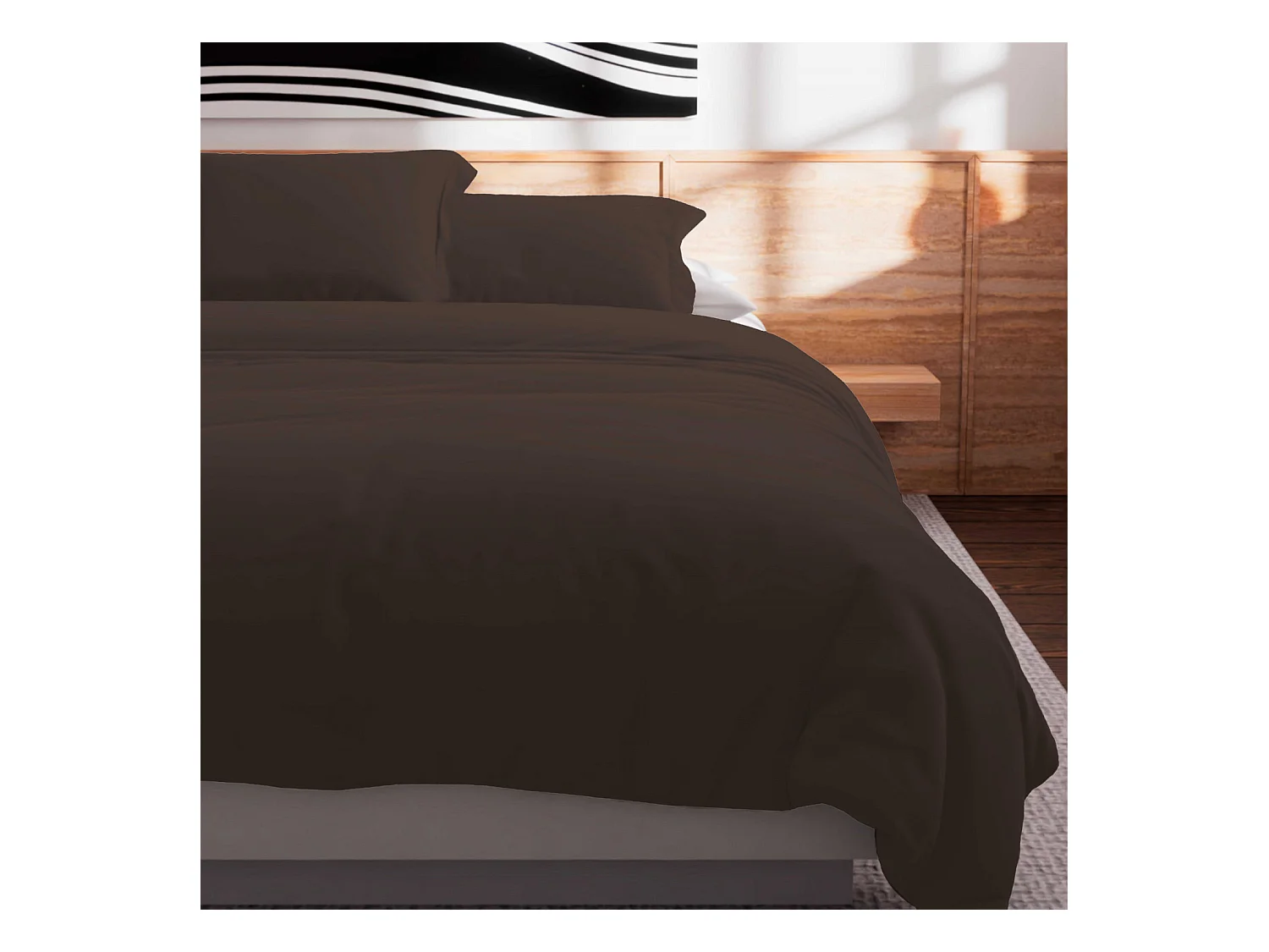 Housse de couette en coton 57 fils 240x220 cm Uni brun, par Soleil d'Ocre
