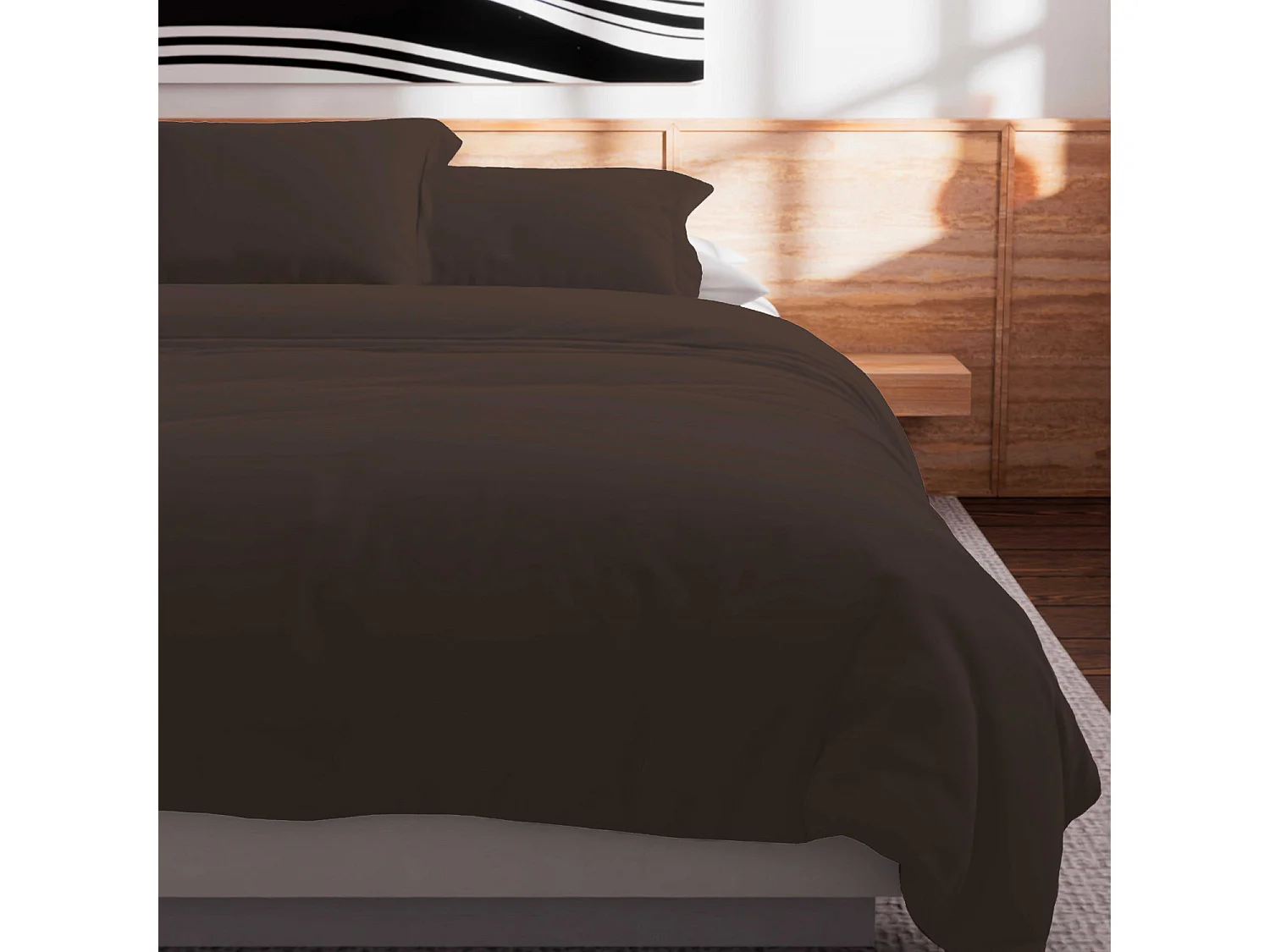 Housse de couette en coton 57 fils 240x220 cm Uni brun, par Soleil d'Ocre