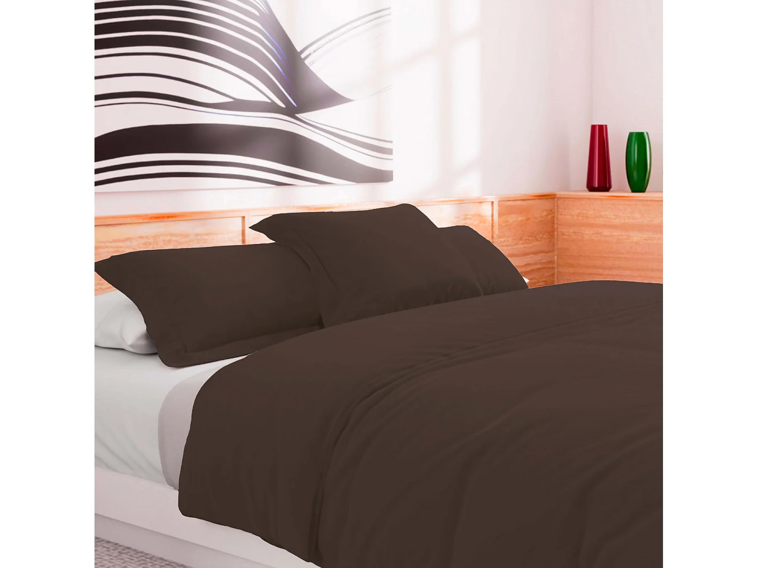 Housse de couette en coton 57 fils 240x220 cm Uni brun, par Soleil d'Ocre